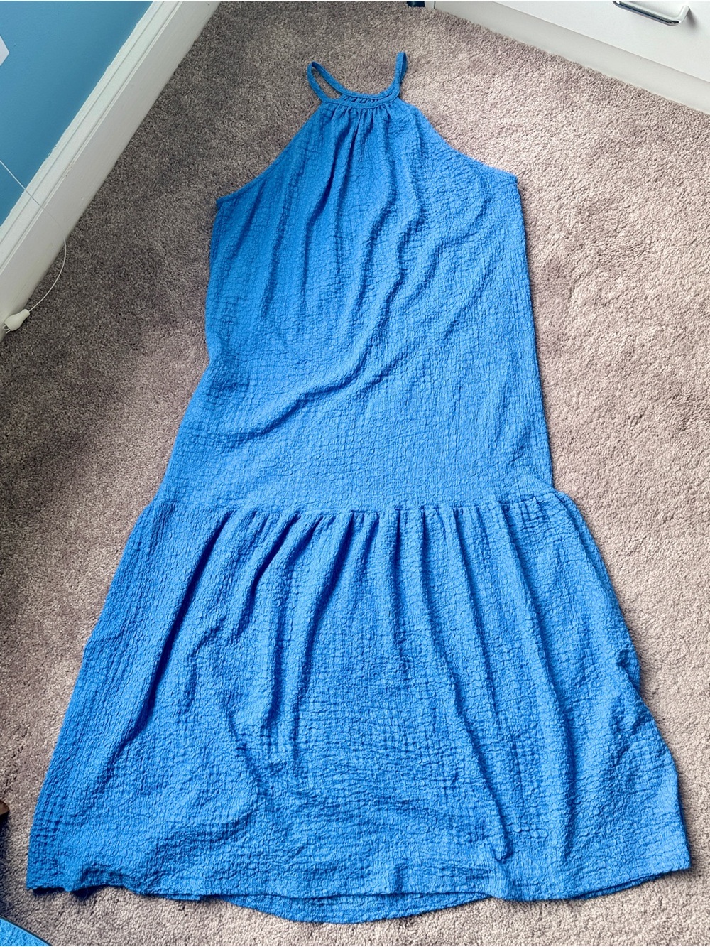 Pull&Bear(Spain Brand) Colbat Blue Textured |Maxi Dress | Size L